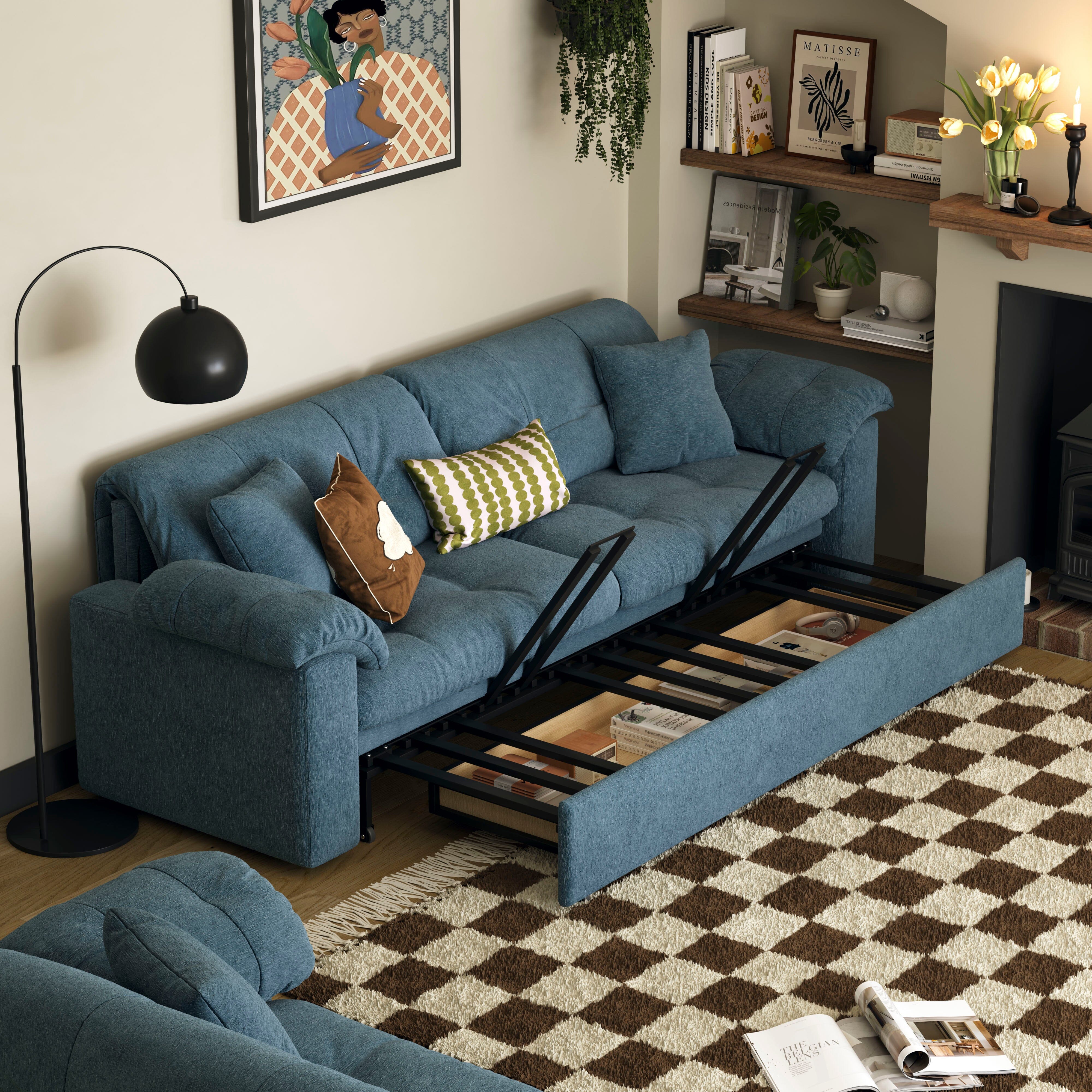 Multifunctional Sleeper Pull Out 2 Seater Sofa Bed with Storage Space Cottonfy UK 