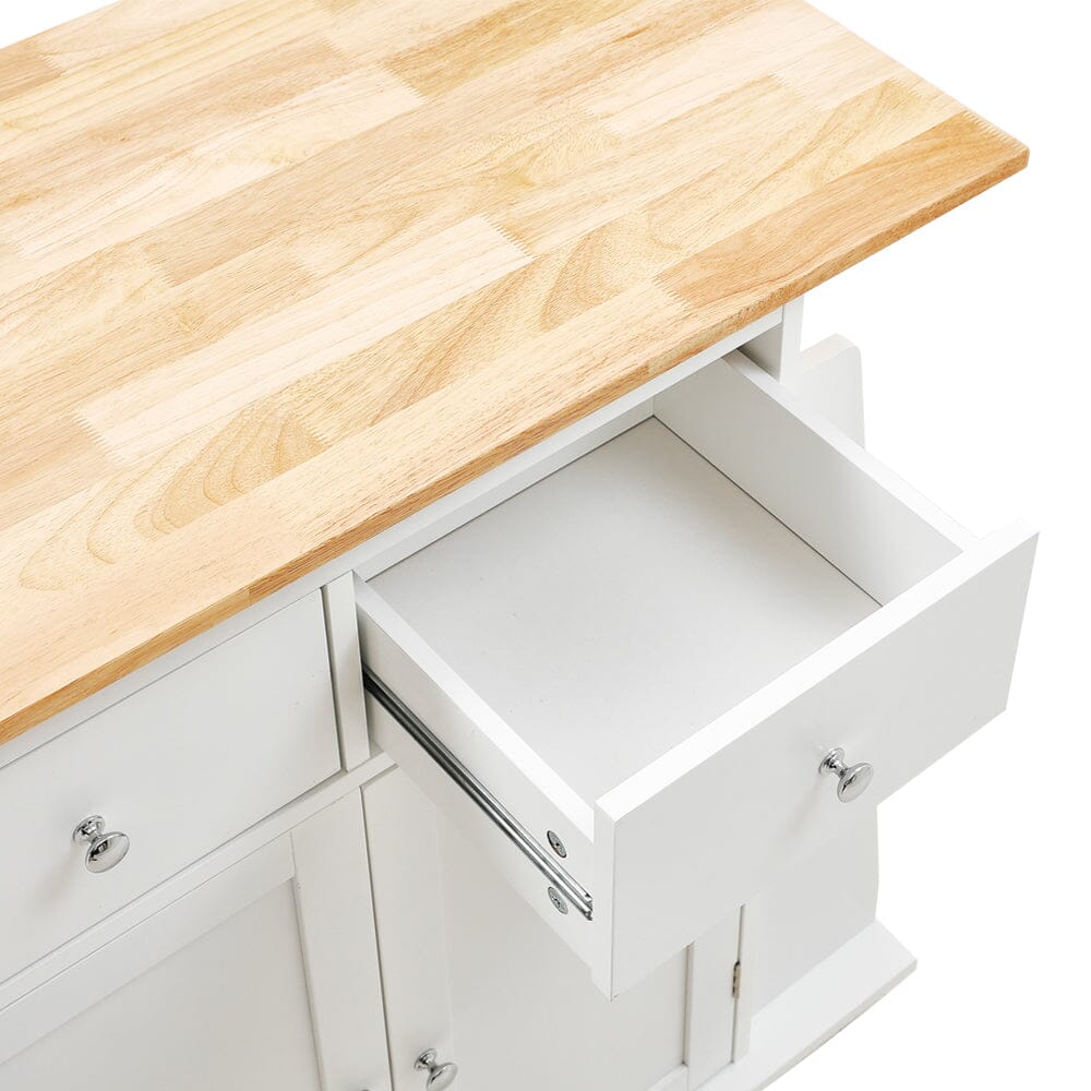 88cm W Natural Rolling Kitchen Trolley with Rubber Wood Top Kitchen Trolleys Living and Home 