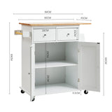 88cm W Natural Rolling Kitchen Trolley with Rubber Wood Top Kitchen Trolleys Living and Home 