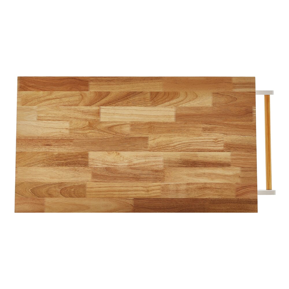 88cm W Natural Rolling Kitchen Trolley with Rubber Wood Top Kitchen Trolleys Living and Home 
