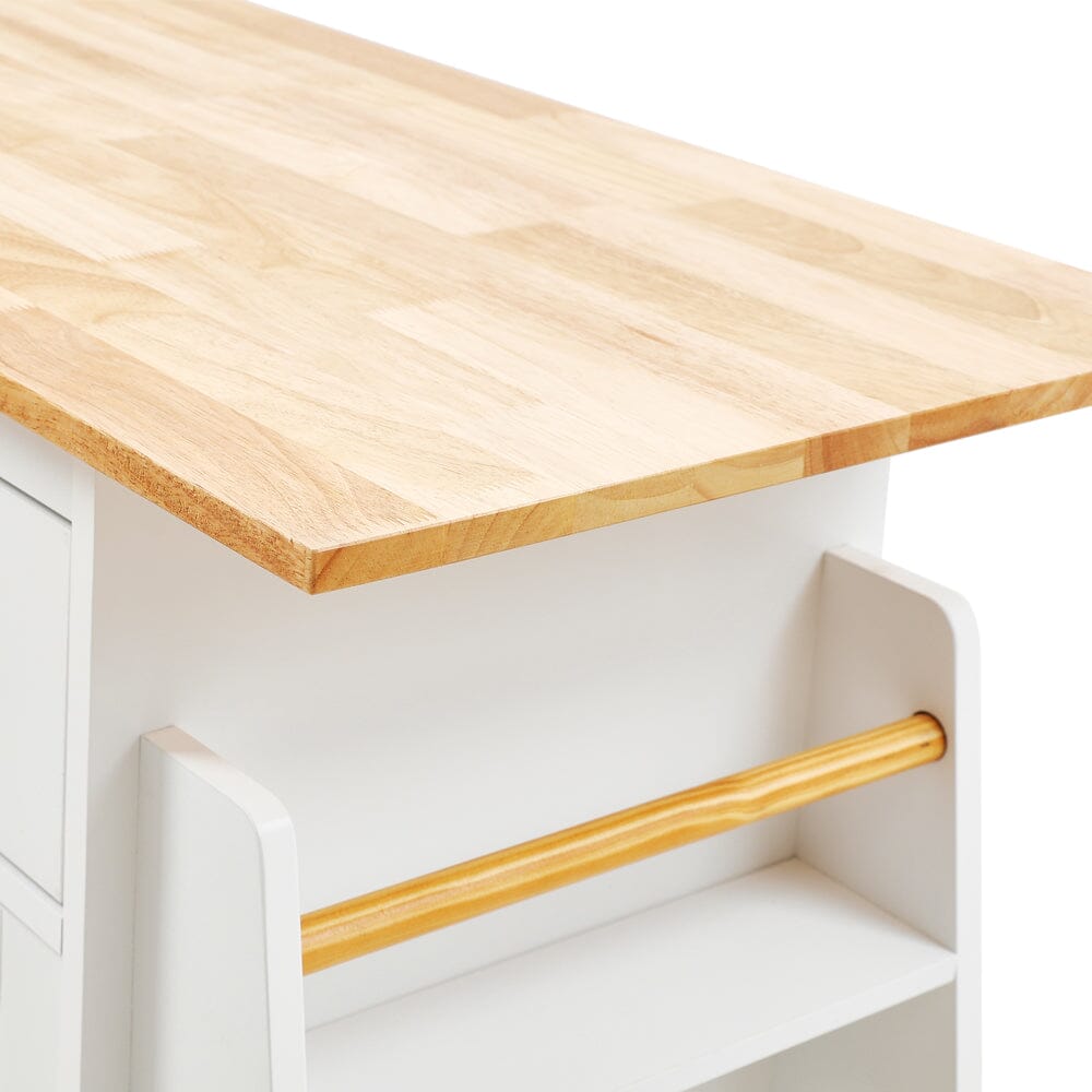 88cm W Natural Rolling Kitchen Trolley with Rubber Wood Top Kitchen Trolleys Living and Home 
