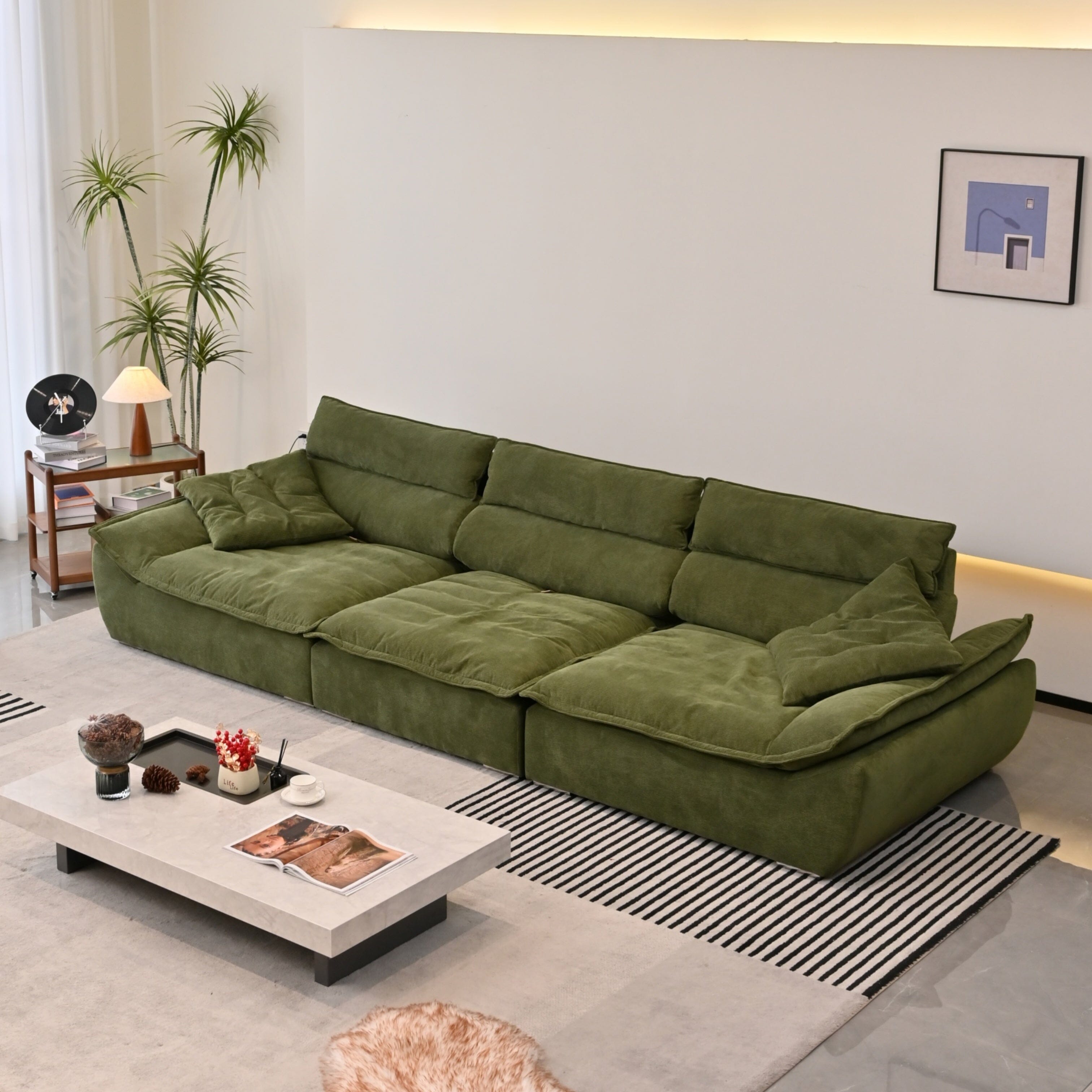 Cottonfy Adjustable Backrest Sailboat Corduroy Sofa Green Cottonfy UK 