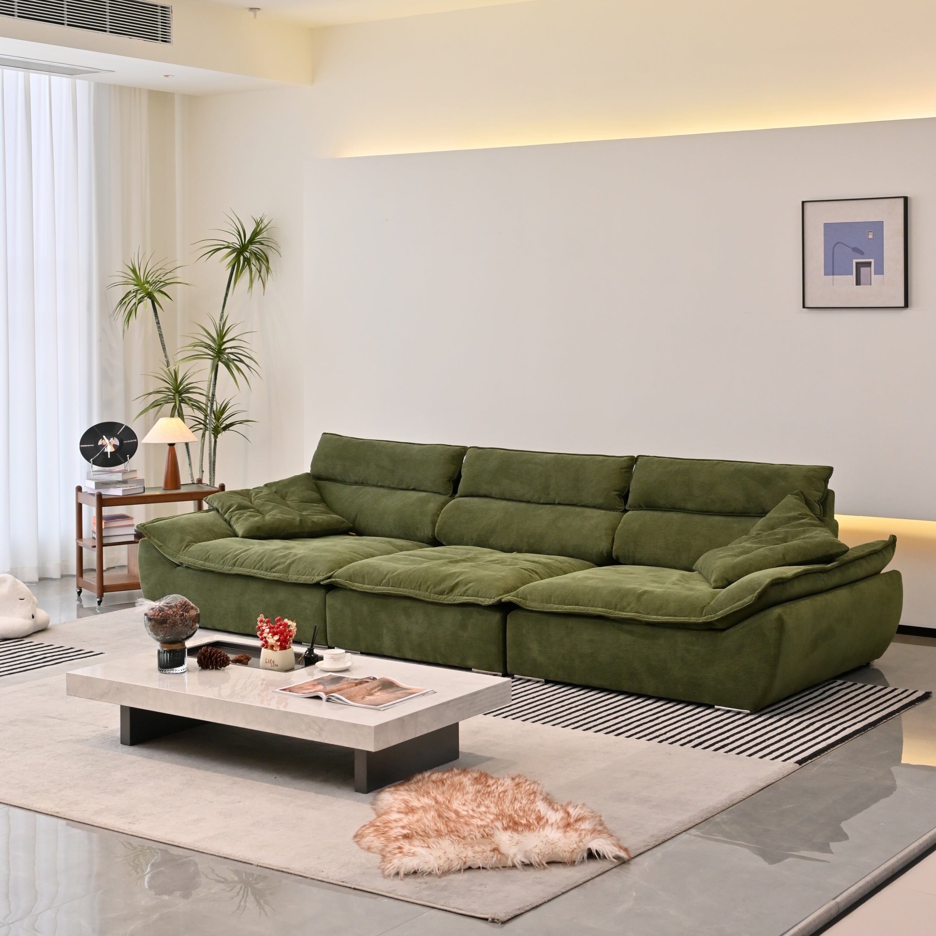 Cottonfy Adjustable Backrest Sailboat Corduroy Sofa Green Cottonfy UK 