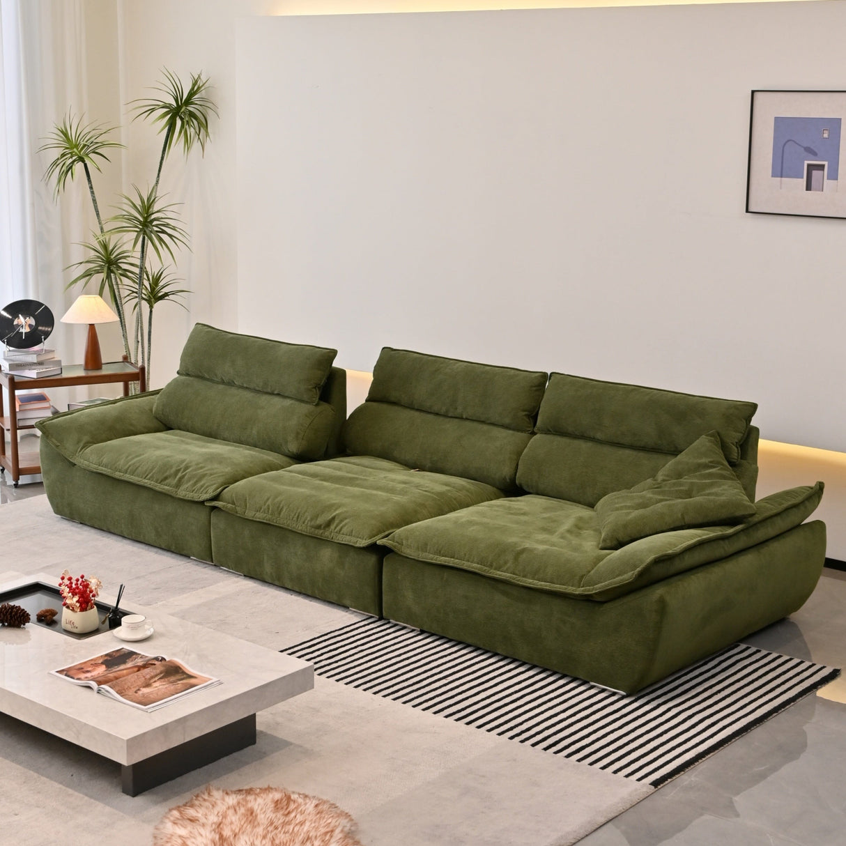 Cottonfy Adjustable Backrest Sailboat Corduroy Sofa Green Cottonfy UK 