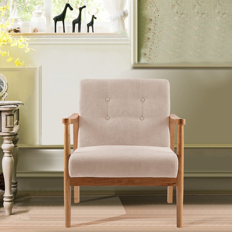 ‍Wooden Armchair Upholstered Occasional Chair (100% off) Living and Home Beige 74cm W x 70cm L x 81cm H 