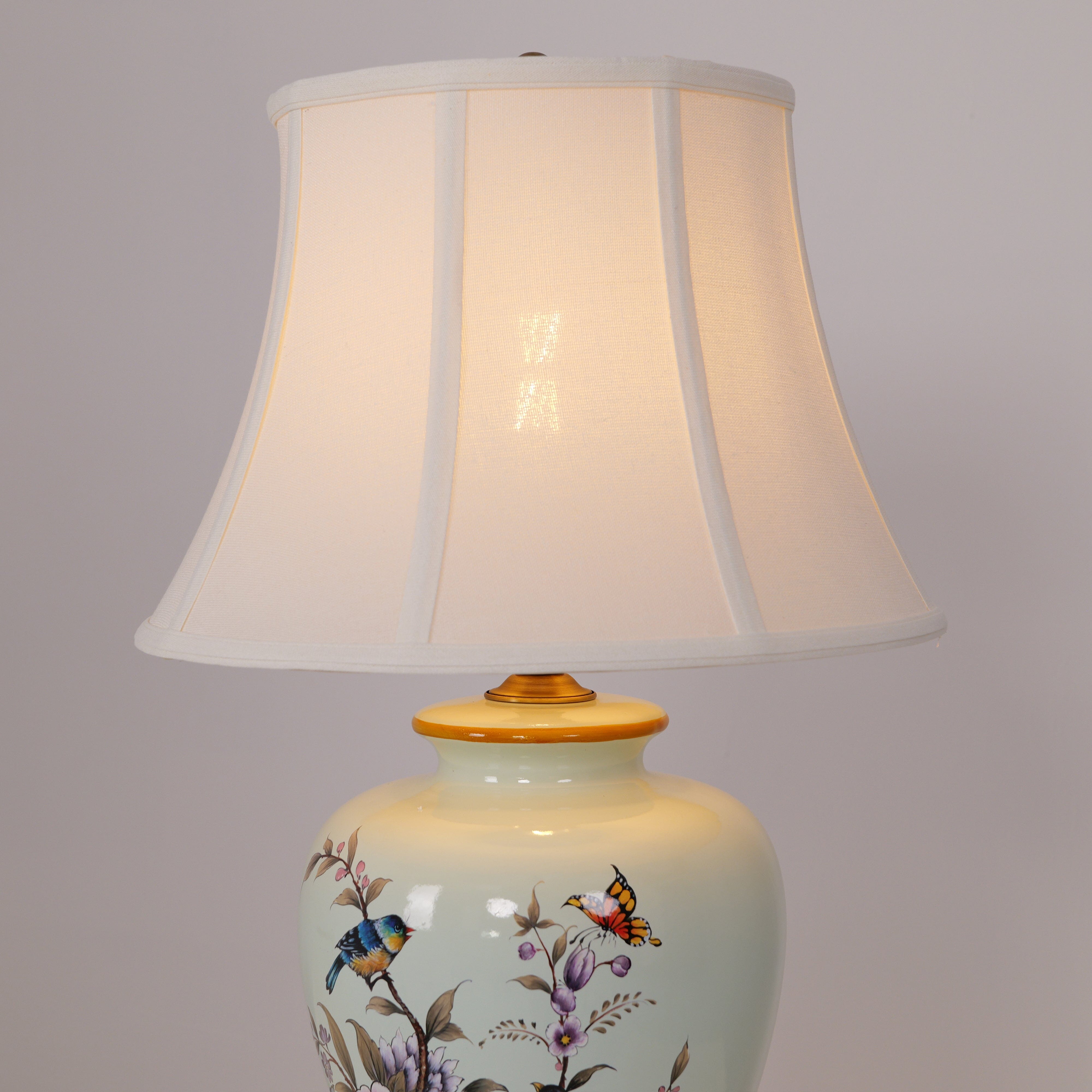 Lightsin Hand-Painted Vintage Ceramic Bird & Floral Table Lamp in Soft Celadon Green Lightsin UK 