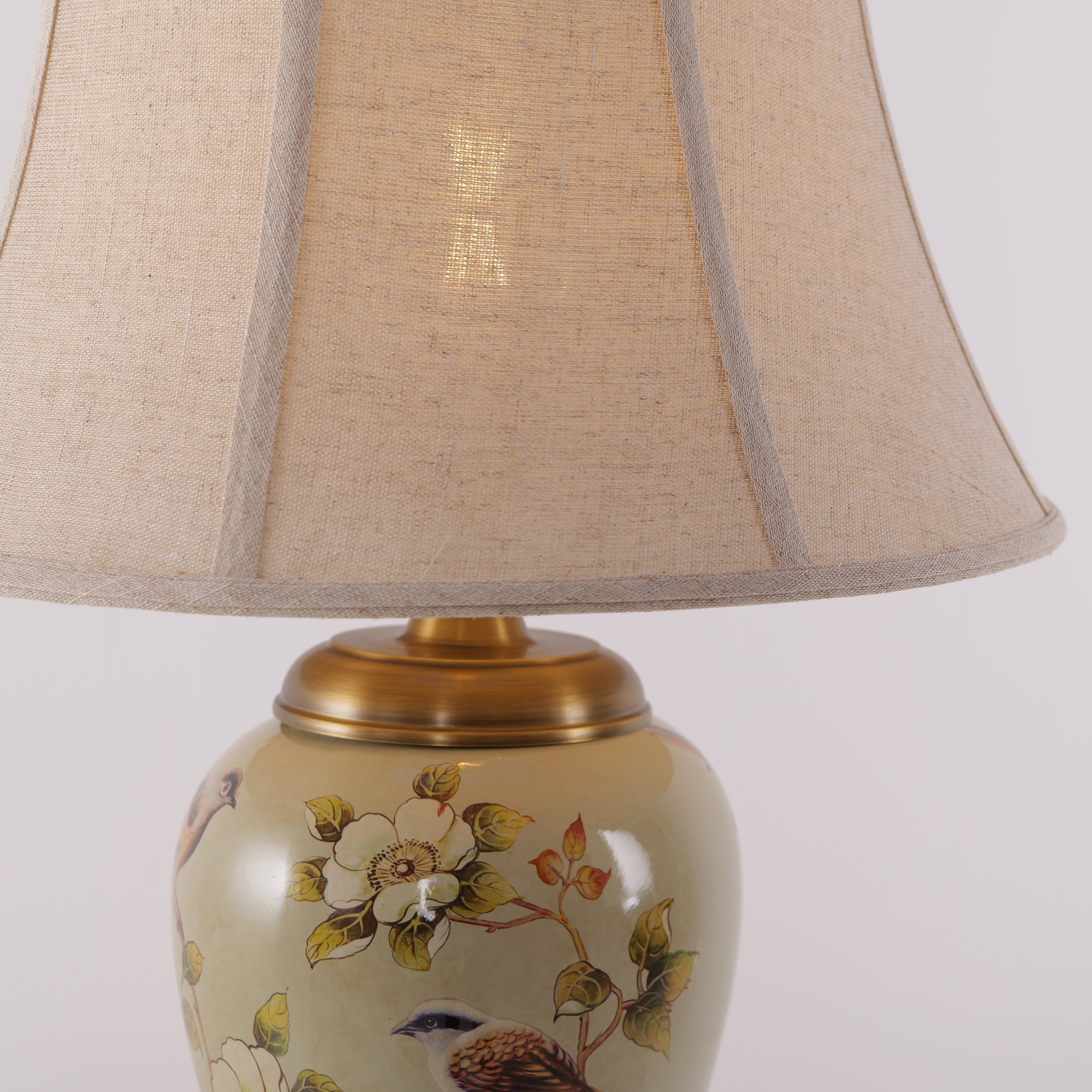 Lightsin Vintage Camellia Ceramic Table Lamp with Copper Base and Fabric Shade Lightsin UK 