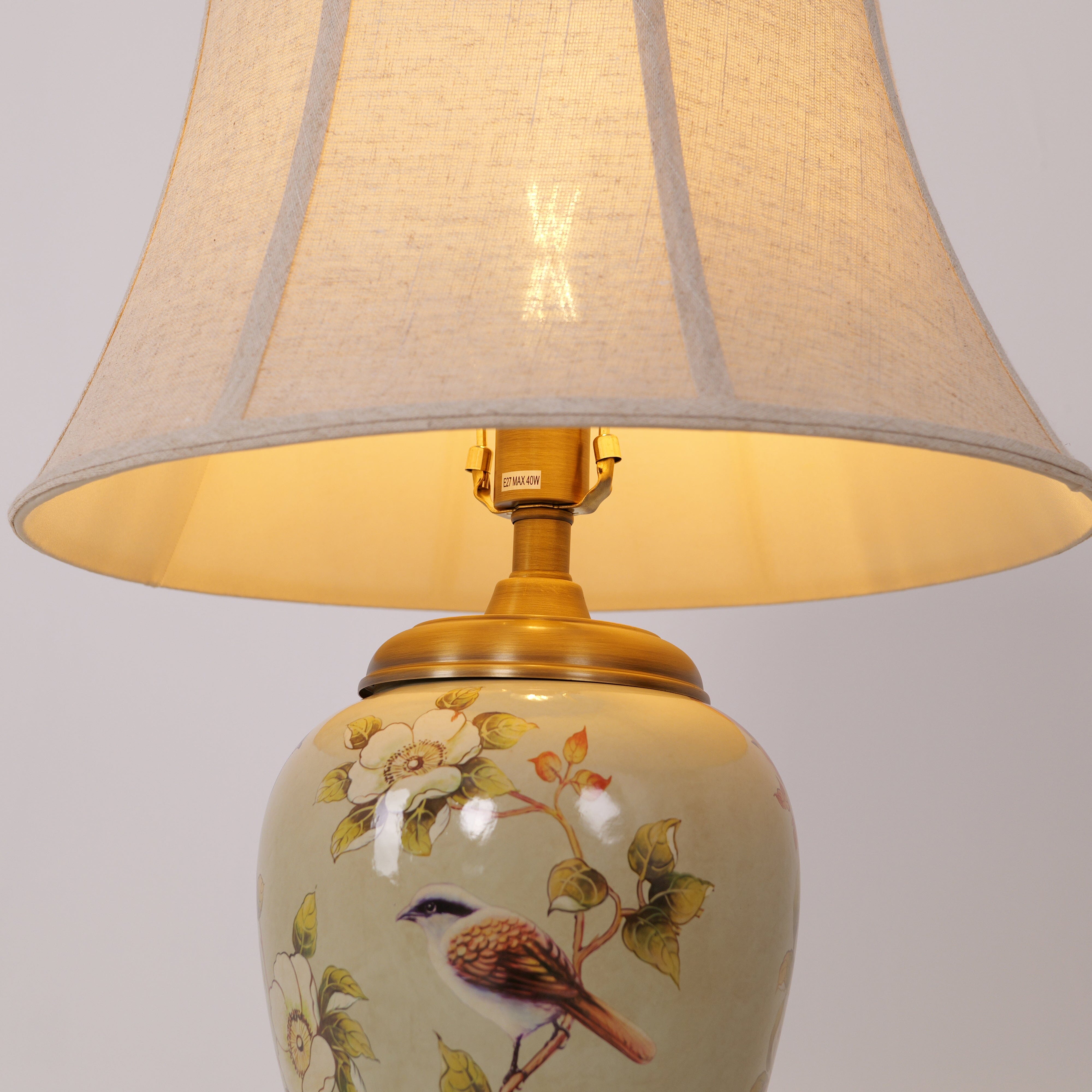 Lightsin Vintage Camellia Ceramic Table Lamp with Copper Base and Fabric Shade Lightsin UK 