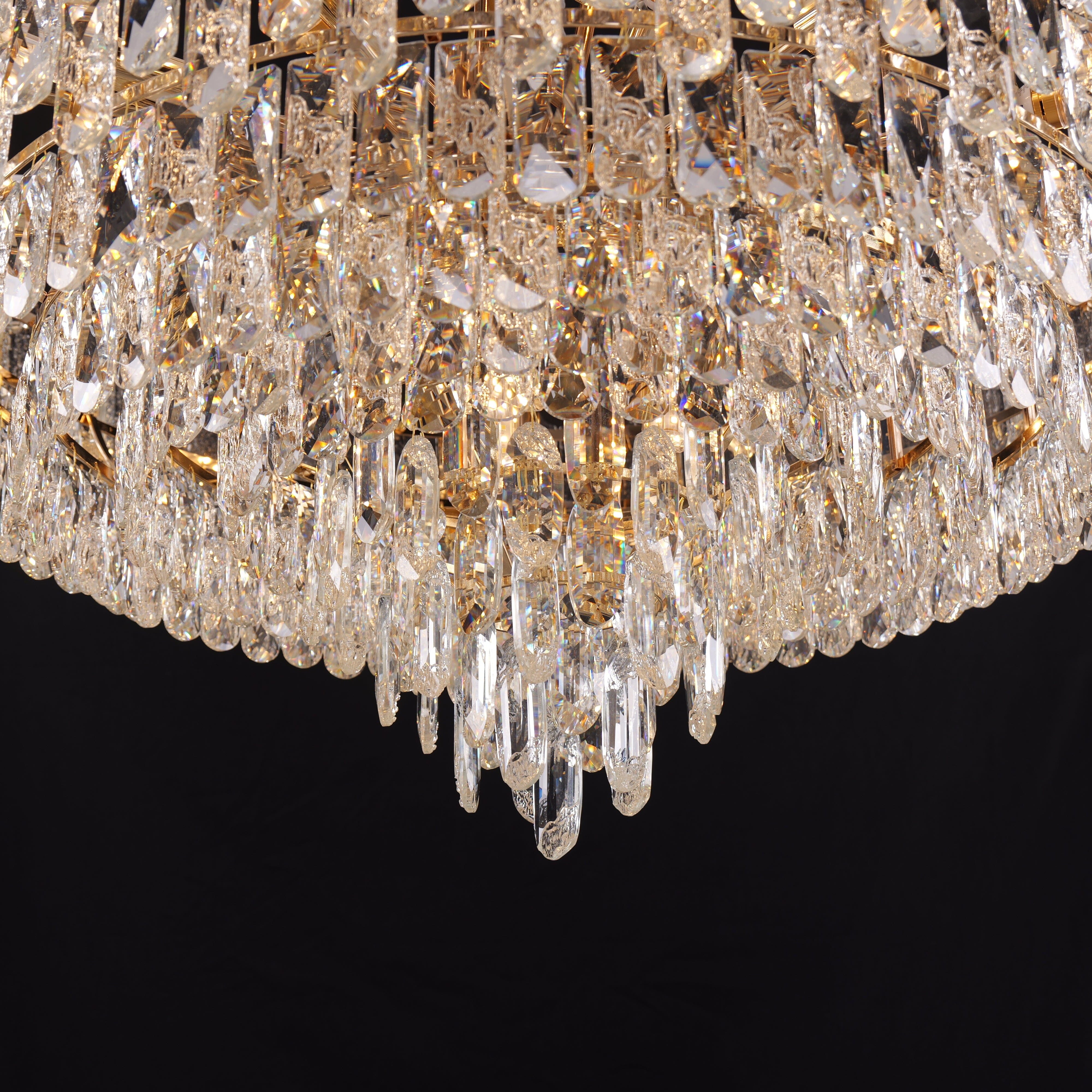 champagne gold crystal chandelier close-up of layered crystal drops