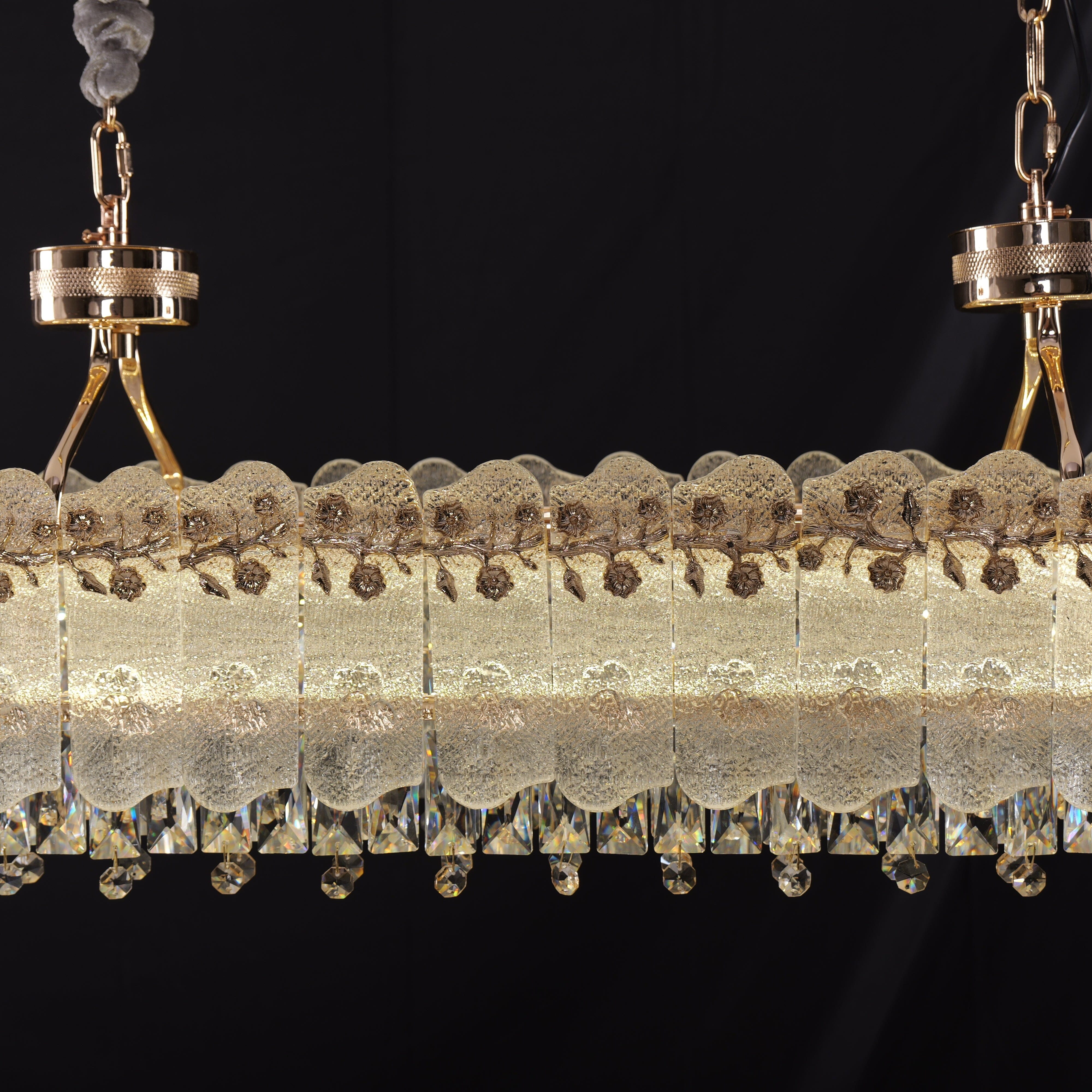 contemporary crystal oval pendant light side detail of gold crystal chandelier