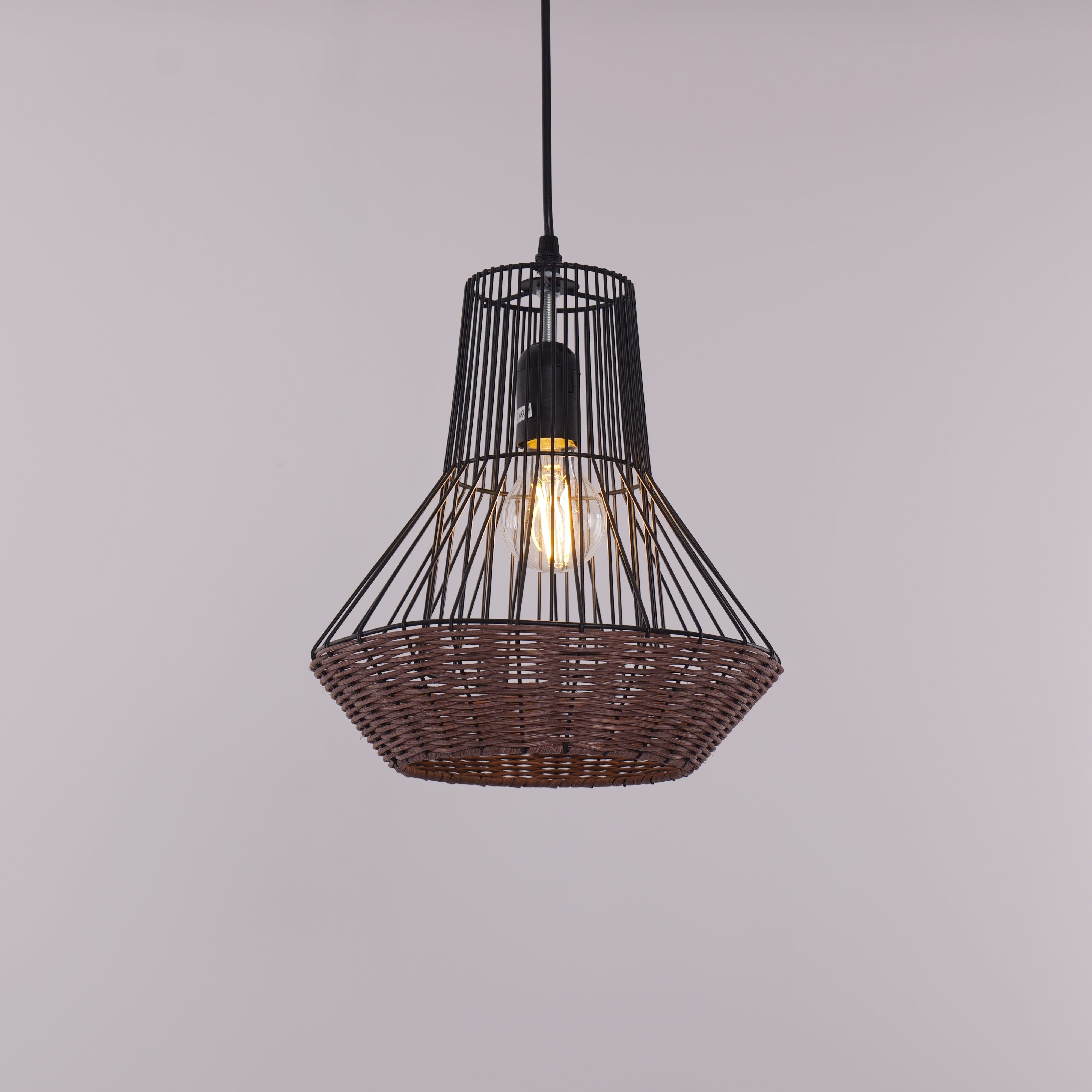 Lightsin Geometric Rattan and Iron Pendant Light for Dining, Kitchen, and Living Rooms Lightsin UK 