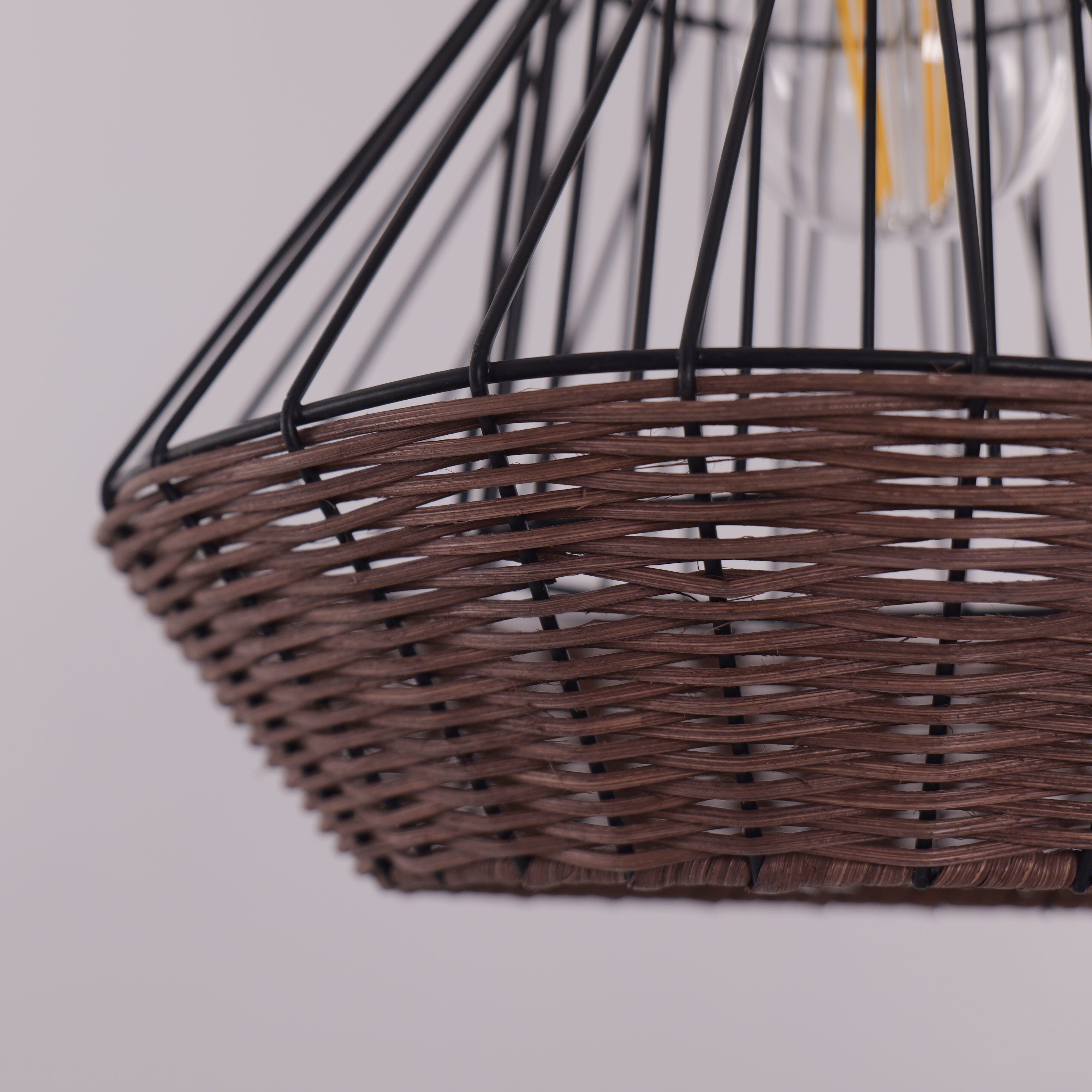Lightsin Geometric Rattan and Iron Pendant Light for Dining, Kitchen, and Living Rooms Lightsin UK 