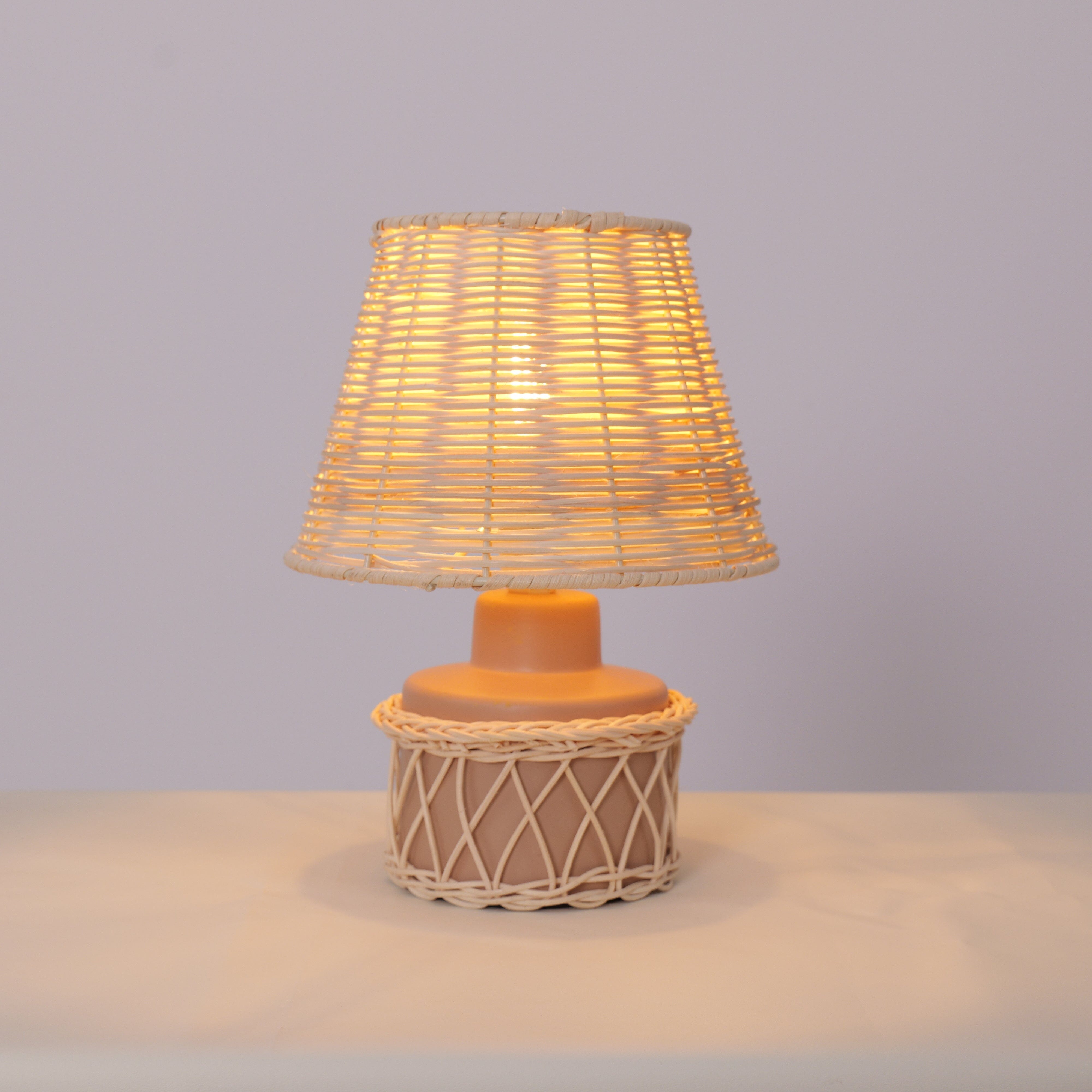 Lightsin Natural Rattan Table Lamp with Pink Wood Base for Bedroom and Living Room Lightsin UK 
