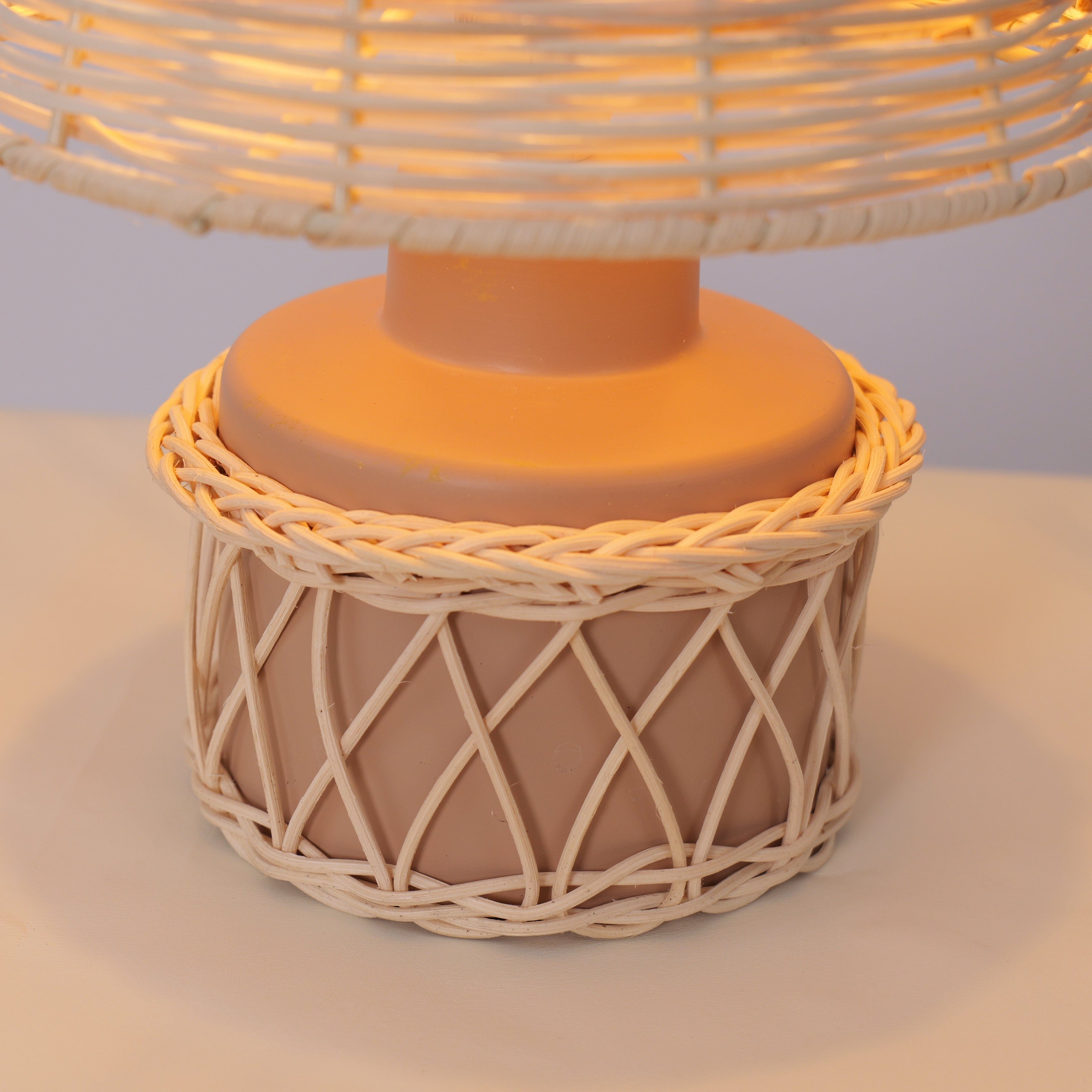 Lightsin Natural Rattan Table Lamp with Pink Wood Base for Bedroom and Living Room Lightsin UK 