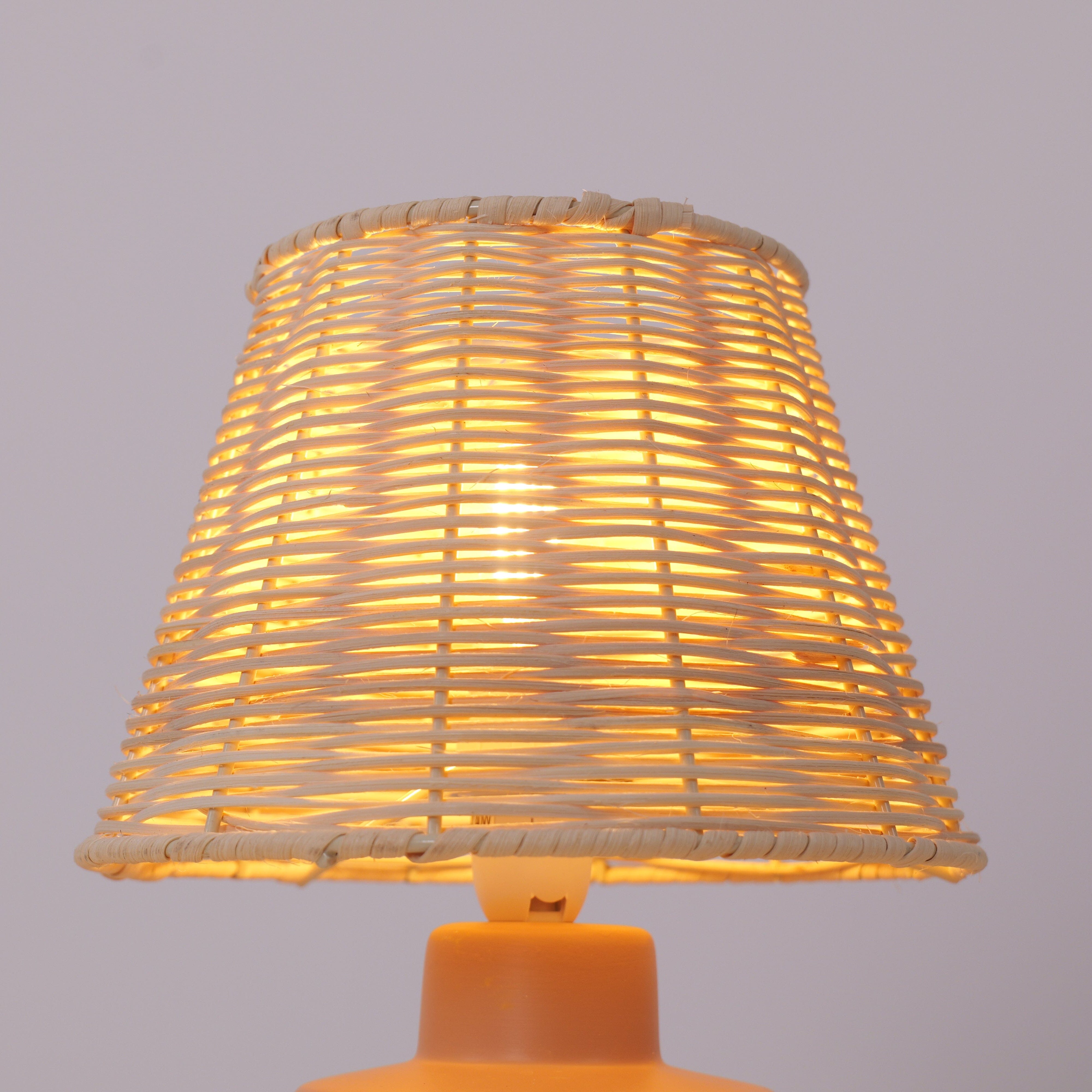 Lightsin Natural Rattan Table Lamp with Pink Wood Base for Bedroom and Living Room Lightsin UK 