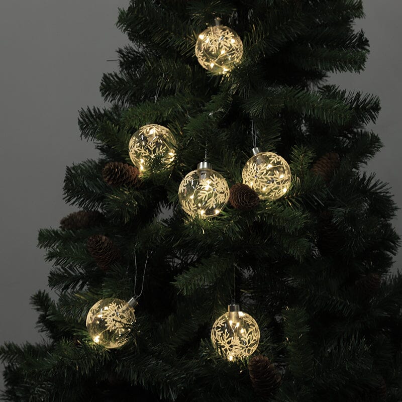 Set of 6 Clear Snowflakes Ball Christmas Glass LED Light Hanging Ornaments Living and Home 