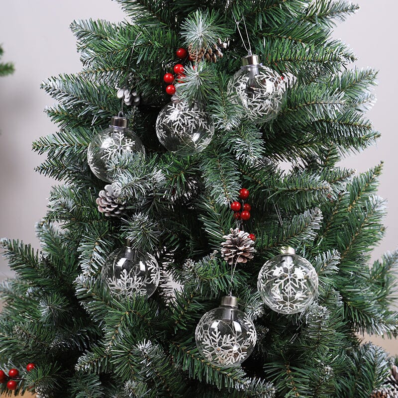 Set of 6 Clear Snowflakes Ball Christmas Glass LED Light Hanging Ornaments Living and Home 