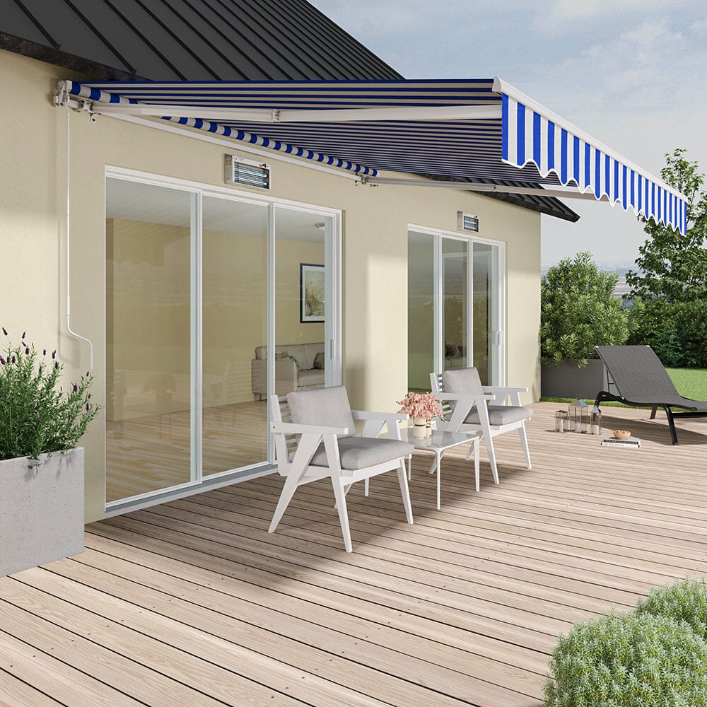 Retractable Patio Awning - Manual Shelter - Blue & White Patio Awnings Living and Home 