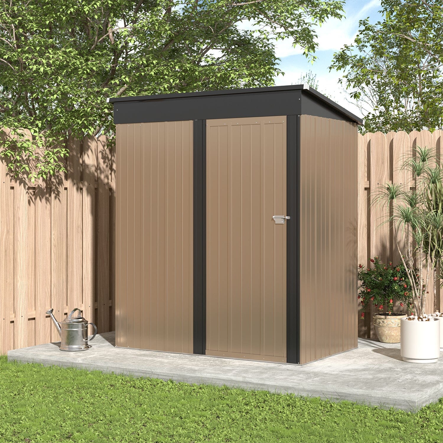 5 x3 /6.5 x4 /8 x6 ft Classic Lockable Tool Storage Bike Shed Brown Metal Shed Garden Sheds Living and Home 