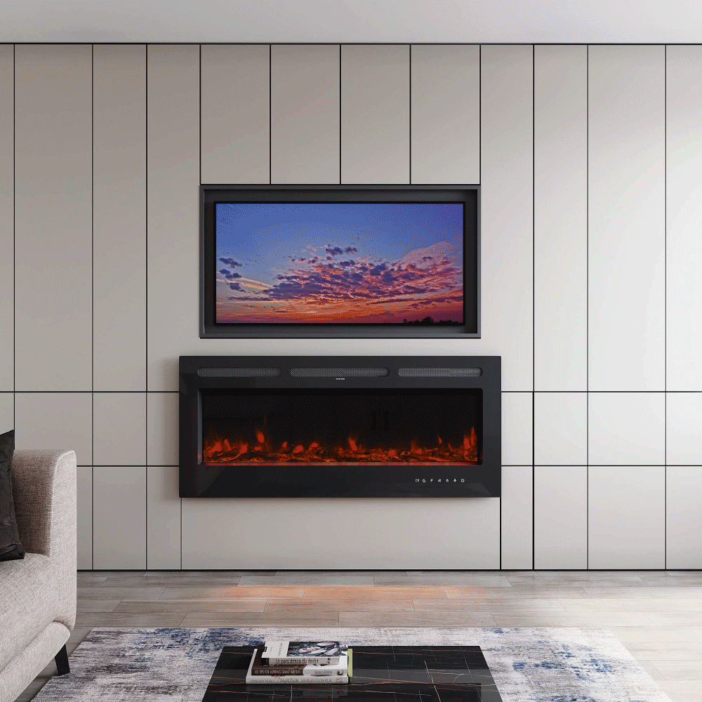 Smallbee Modern LED Wall Mounted/ Recessed Electric Fireplace Smallbee UK Black 