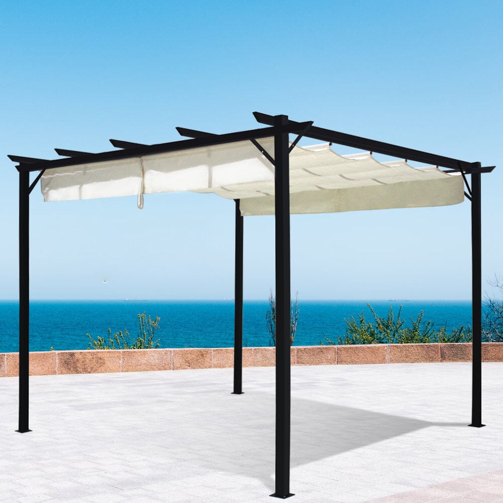 Outdoor Retractable Steel Pergola with Canopy Living and Home 