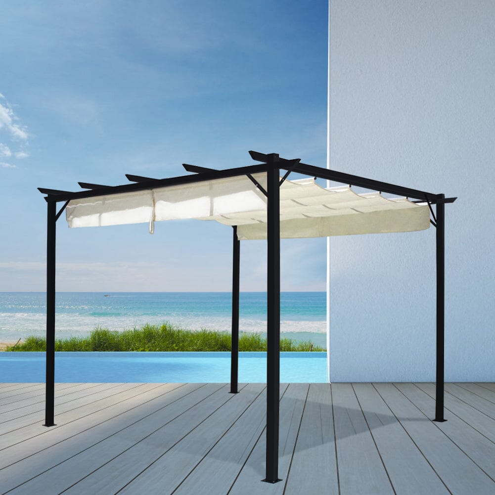 Outdoor Retractable Steel Pergola with Canopy Living and Home 