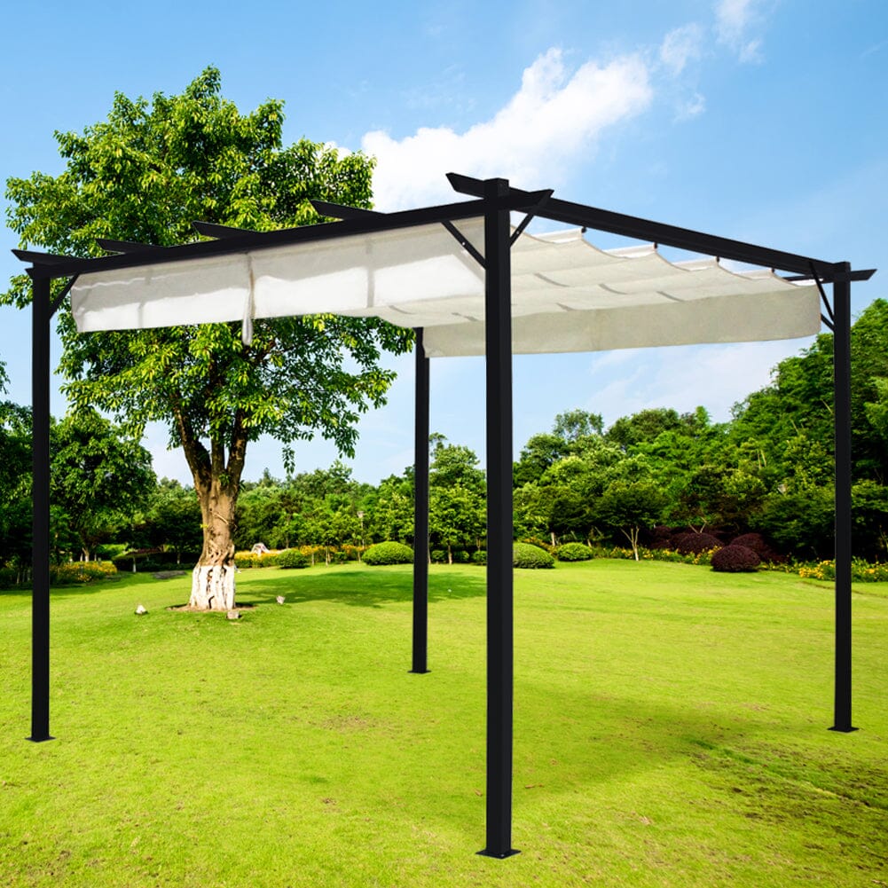 Outdoor Retractable Steel Pergola with Canopy Living and Home 
