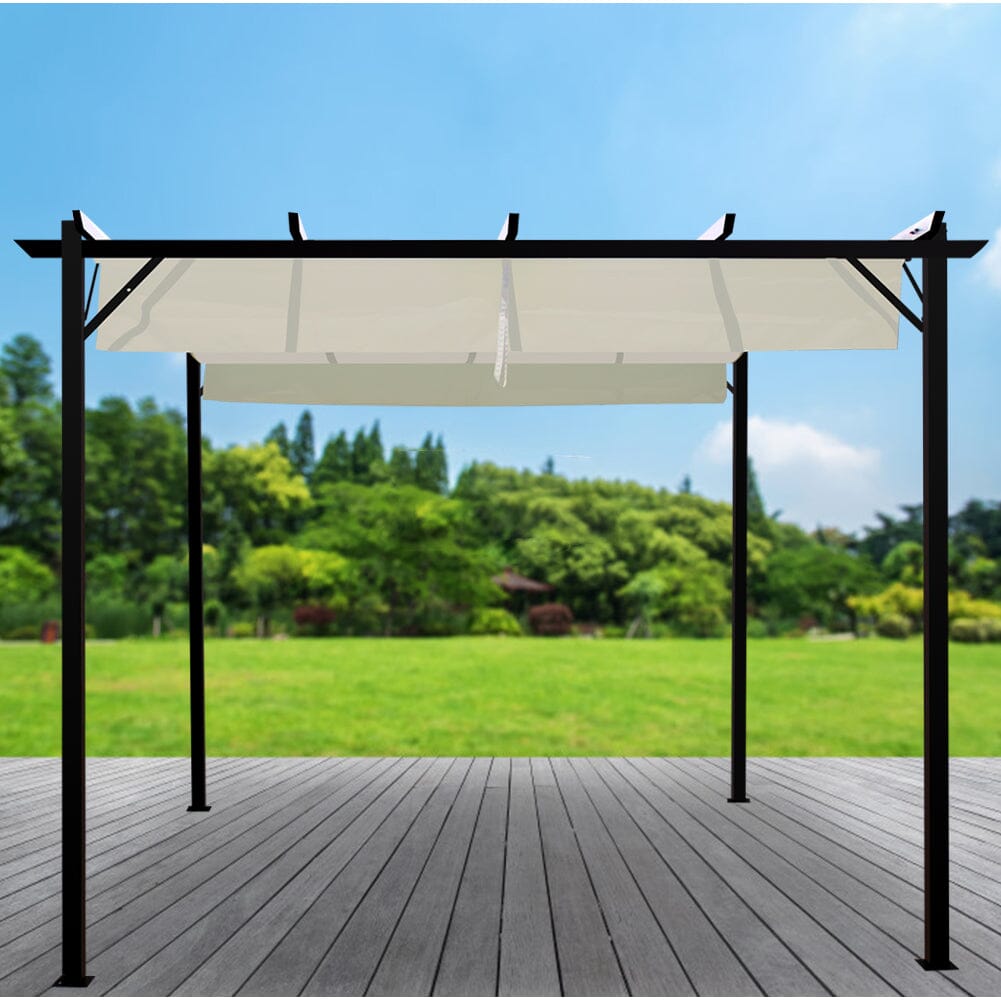 Outdoor Retractable Steel Pergola with Canopy Living and Home 