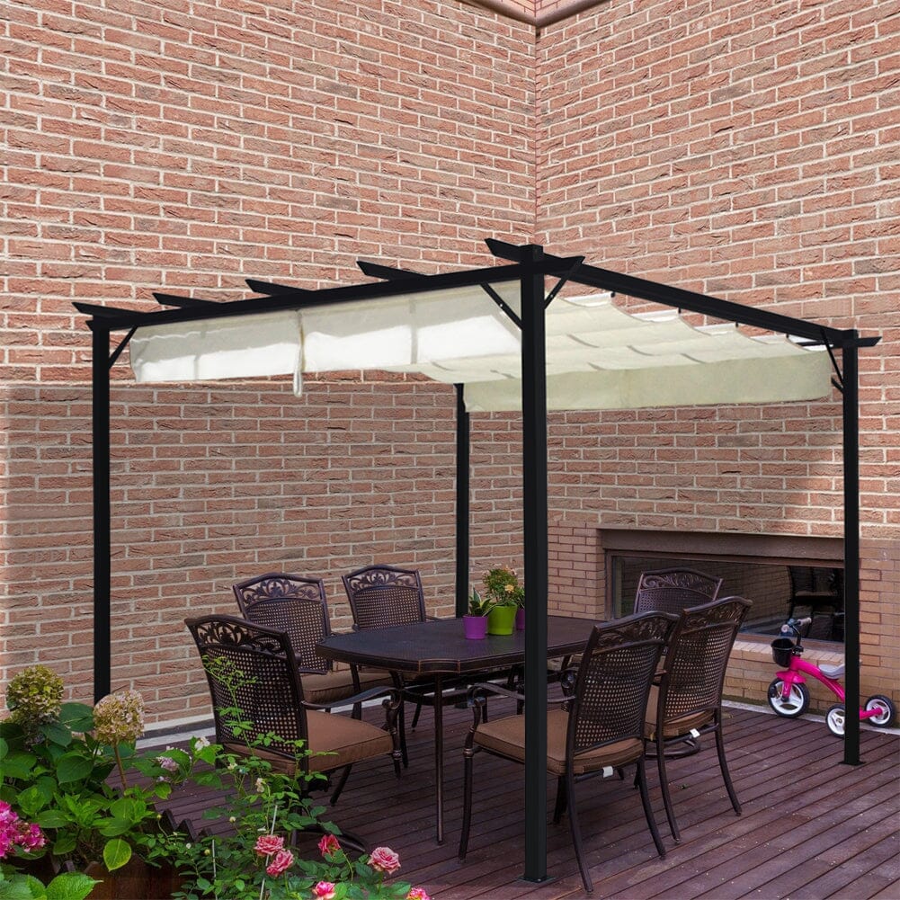 Outdoor Retractable Steel Pergola with Canopy Living and Home 