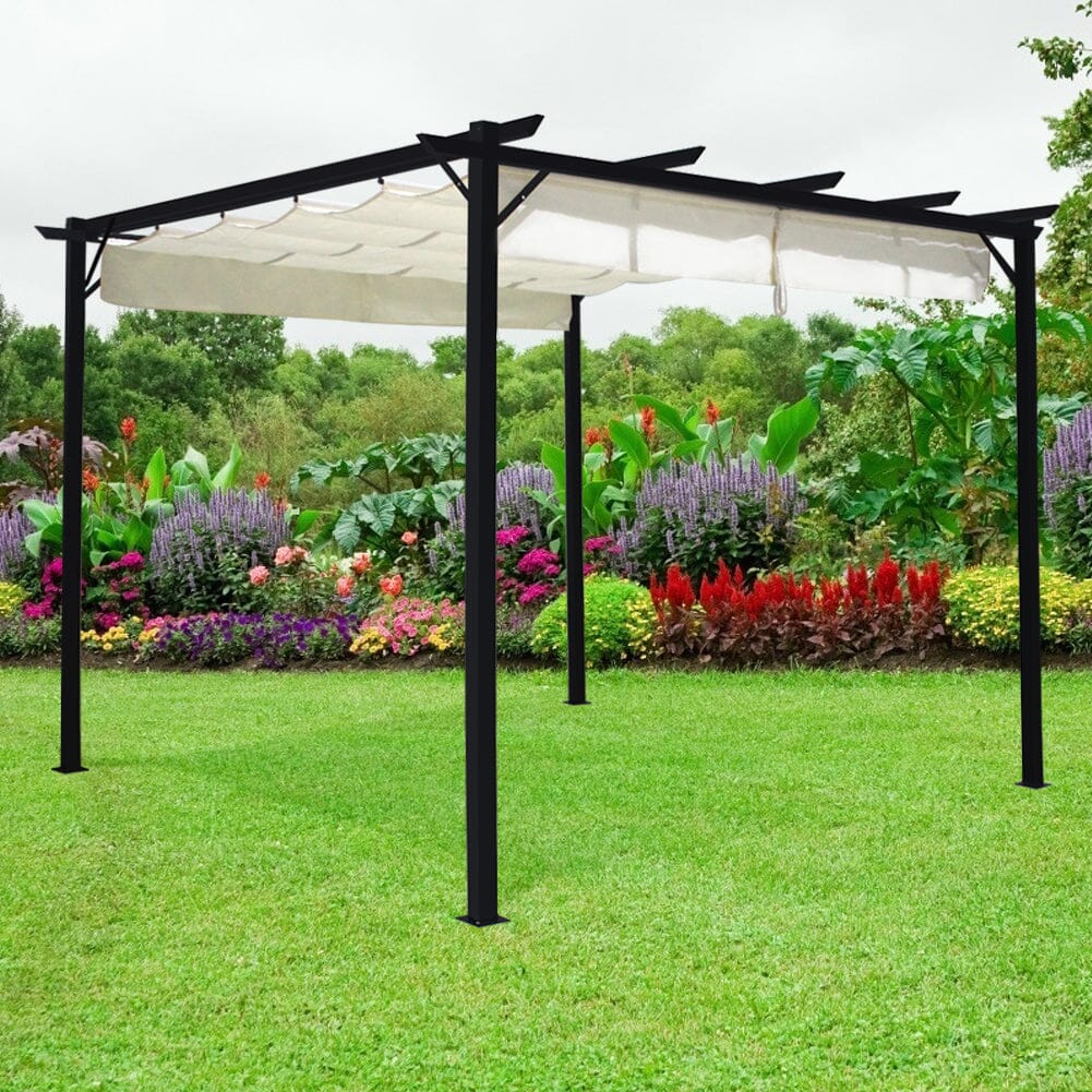 Outdoor Retractable Steel Pergola with Canopy Living and Home 