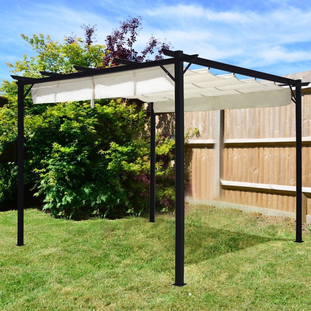 Outdoor Retractable Steel Pergola with Canopy Living and Home 