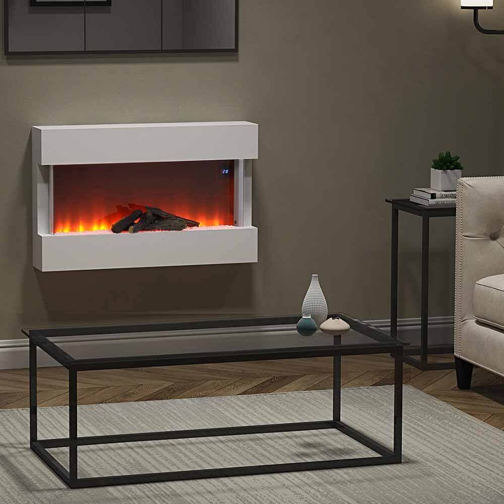 Wall Mounted Electric Fireplace Mantel with Pebbles Logs Display Living and Home 