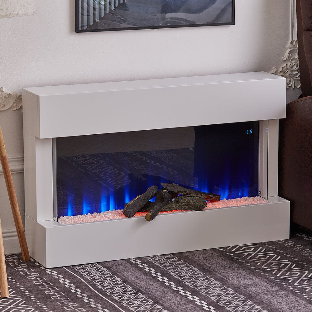 Wall Mounted Electric Fireplace Mantel with Pebbles Logs Display Living and Home 