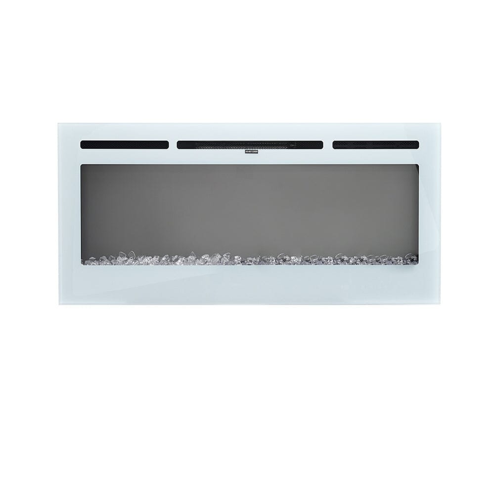 Linear Electric Fireplace Recessed in White Living and Home 