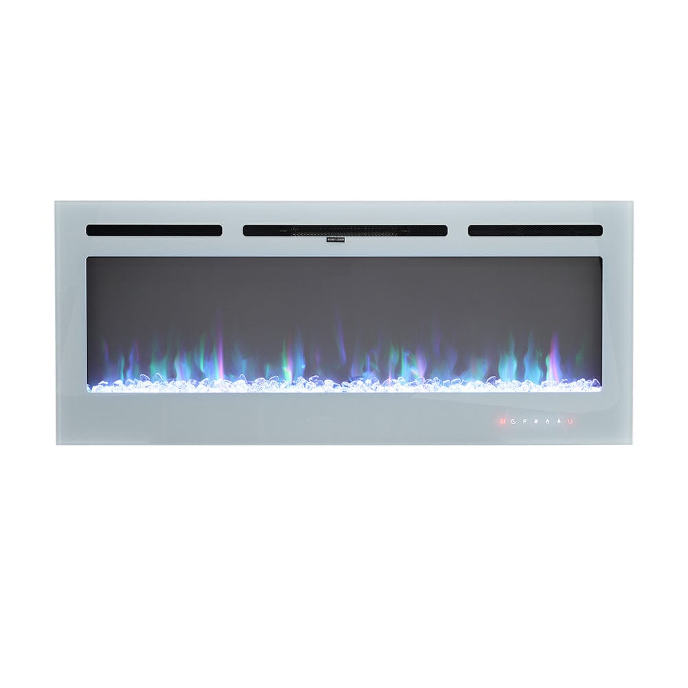 Linear Electric Fireplace Recessed in White Living and Home 