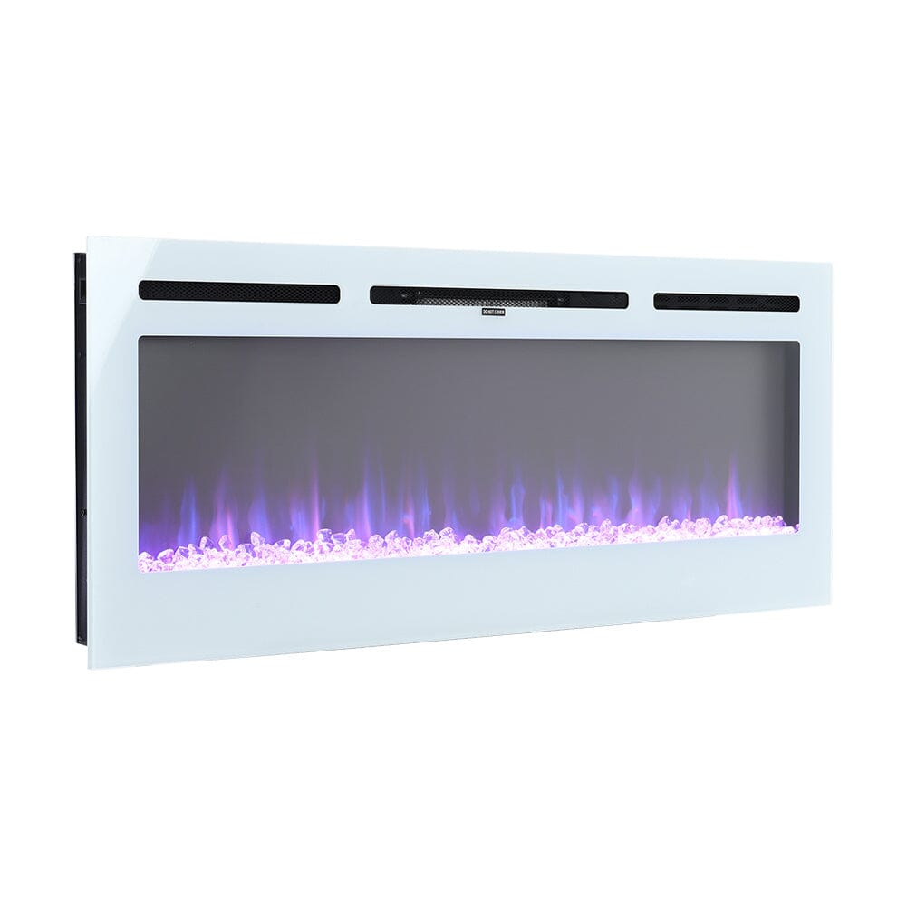 Linear Electric Fireplace Recessed in White Living and Home 