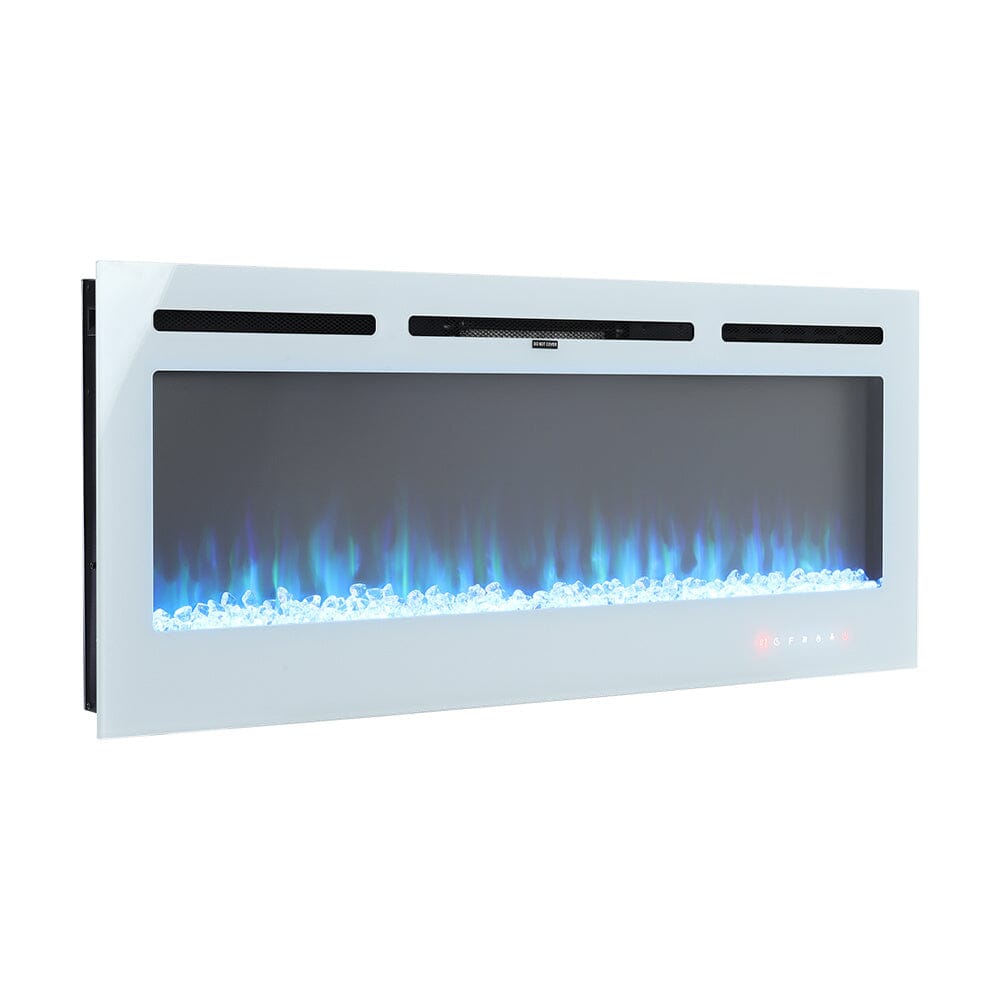 Linear Electric Fireplace Recessed in White Living and Home 