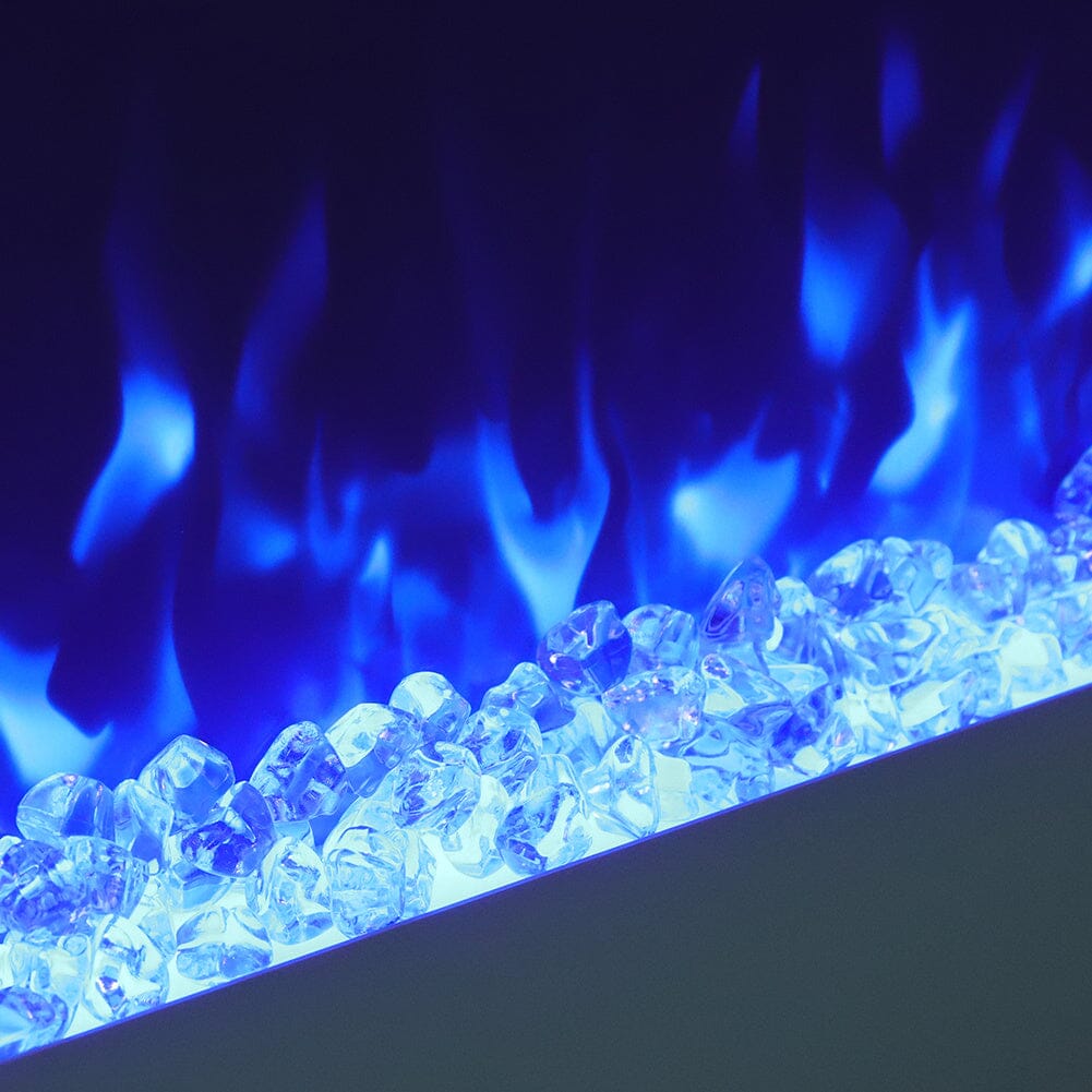 Linear Electric Fireplace Recessed in White Living and Home 