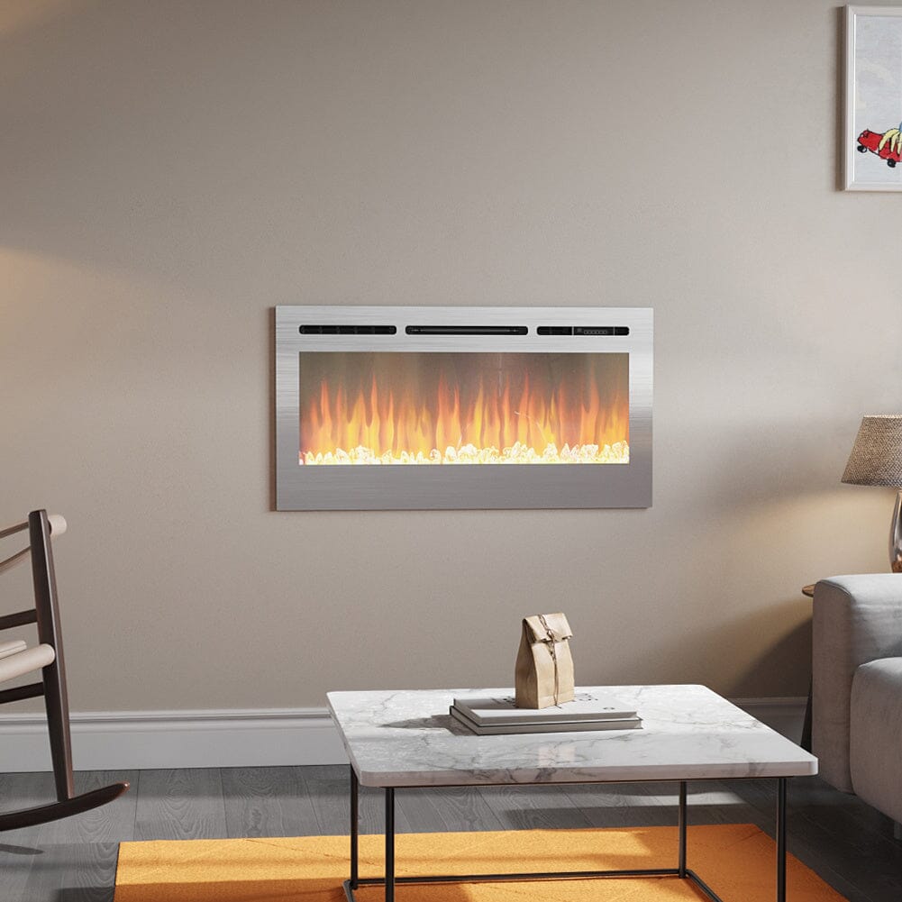 Linear Electric Fireplace Recessed in Chrome Living and Home 
