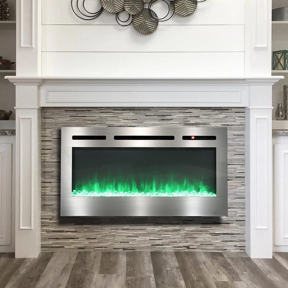 Linear Electric Fireplace Recessed in Chrome Living and Home 