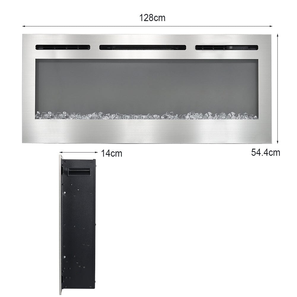 Linear Electric Fireplace Recessed in Chrome Living and Home 54.4cm H x 128cm W x 14cm D 