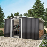Garden Steel Shed Gable Roof Top with Firewood Storage Garden Sheds Living and Home 8.5' x 10.8' 