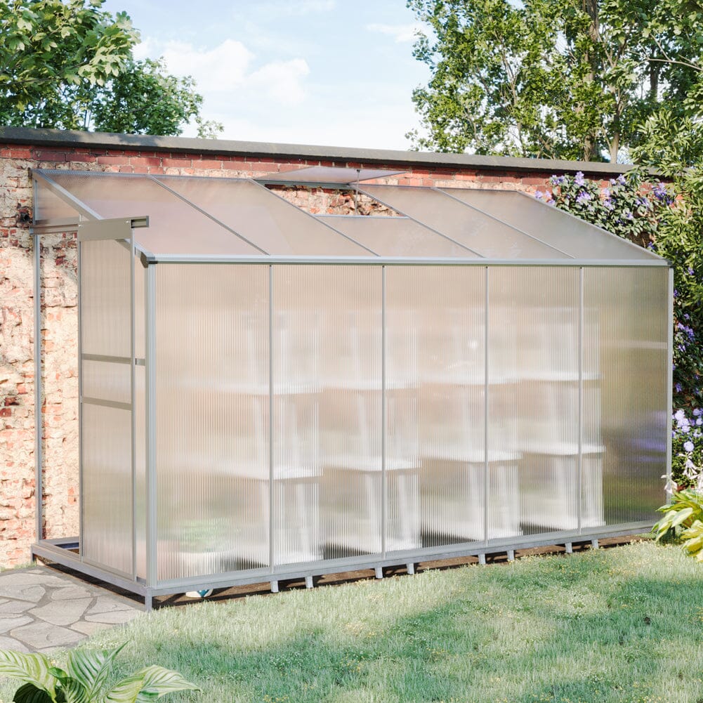 Livingandhome Lean-to Aluminum Greenhouse with Sliding Door, PM1041PM1042 Living and Home 10 x 4 ft With Base 