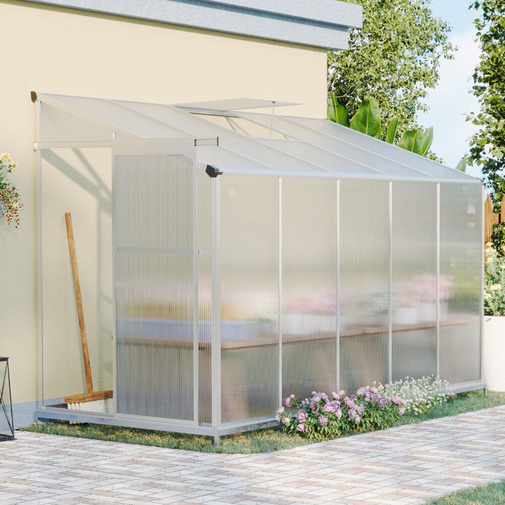 Livingandhome Lean-to Aluminum Greenhouse with Sliding Door, PM1041PM1042 Living and Home 