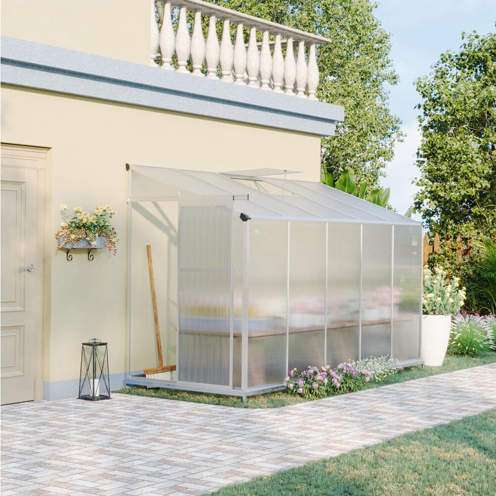 Livingandhome Lean-to Aluminum Greenhouse with Sliding Door, PM1041PM1042 Living and Home 