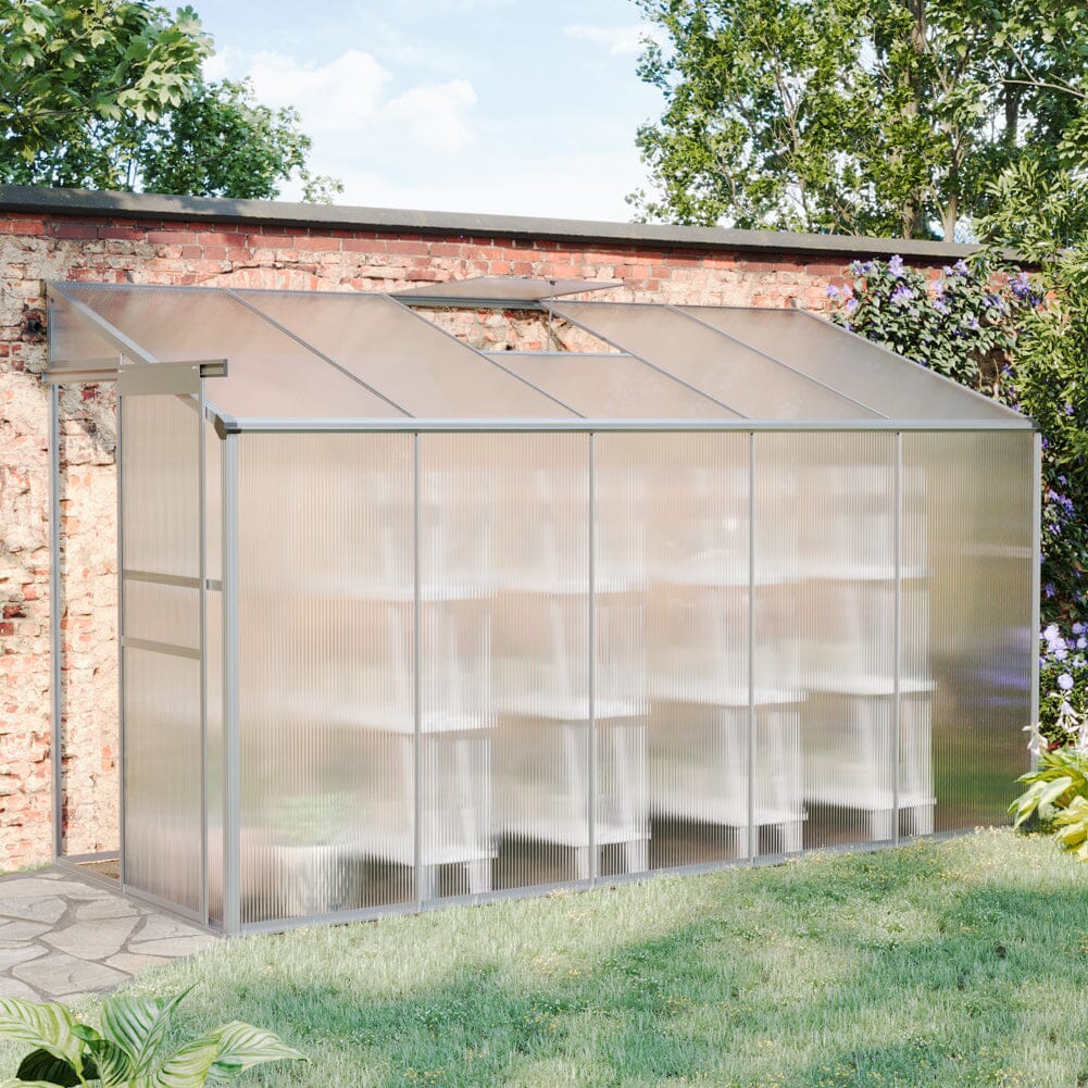 Livingandhome Lean-to Aluminum Greenhouse with Sliding Door, PM1041PM1042 Living and Home 