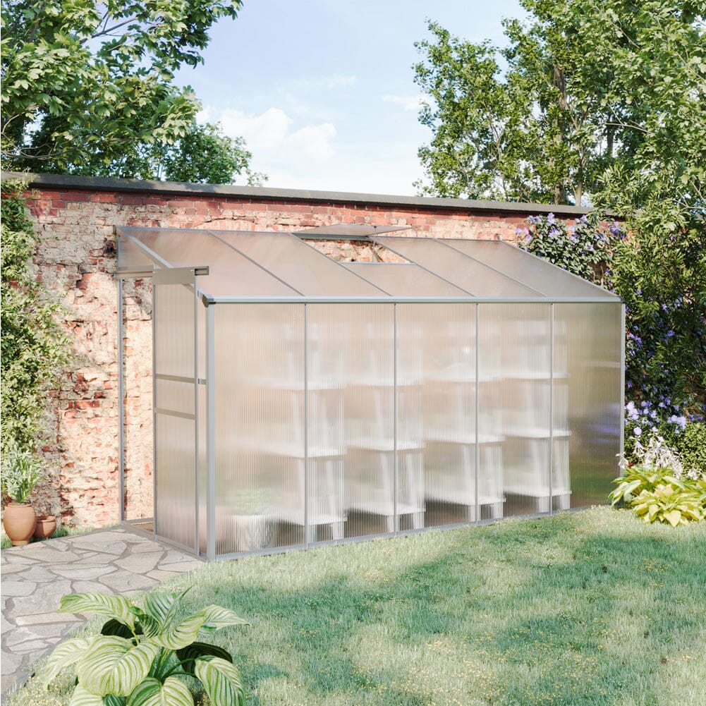 Livingandhome Lean-to Aluminum Greenhouse with Sliding Door, PM1041PM1042 Living and Home 