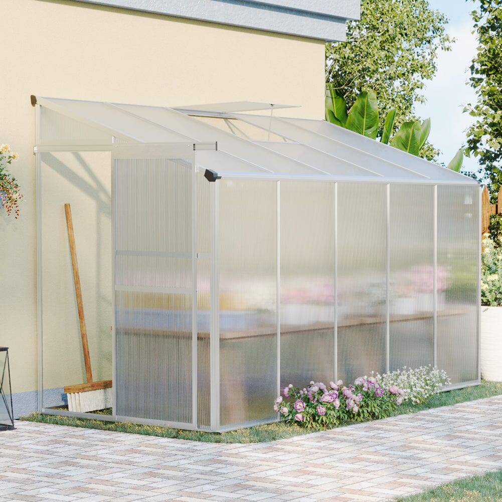 Livingandhome Lean-to Aluminum Greenhouse with Sliding Door, PM1041PM1042 Living and Home 10 x 4 ft No Base 