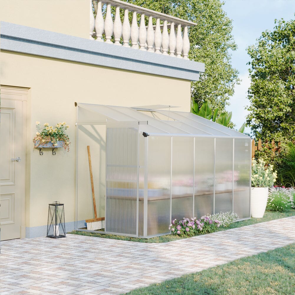 Livingandhome Lean-to Aluminum Greenhouse with Sliding Door, PM1041PM1042 Living and Home 