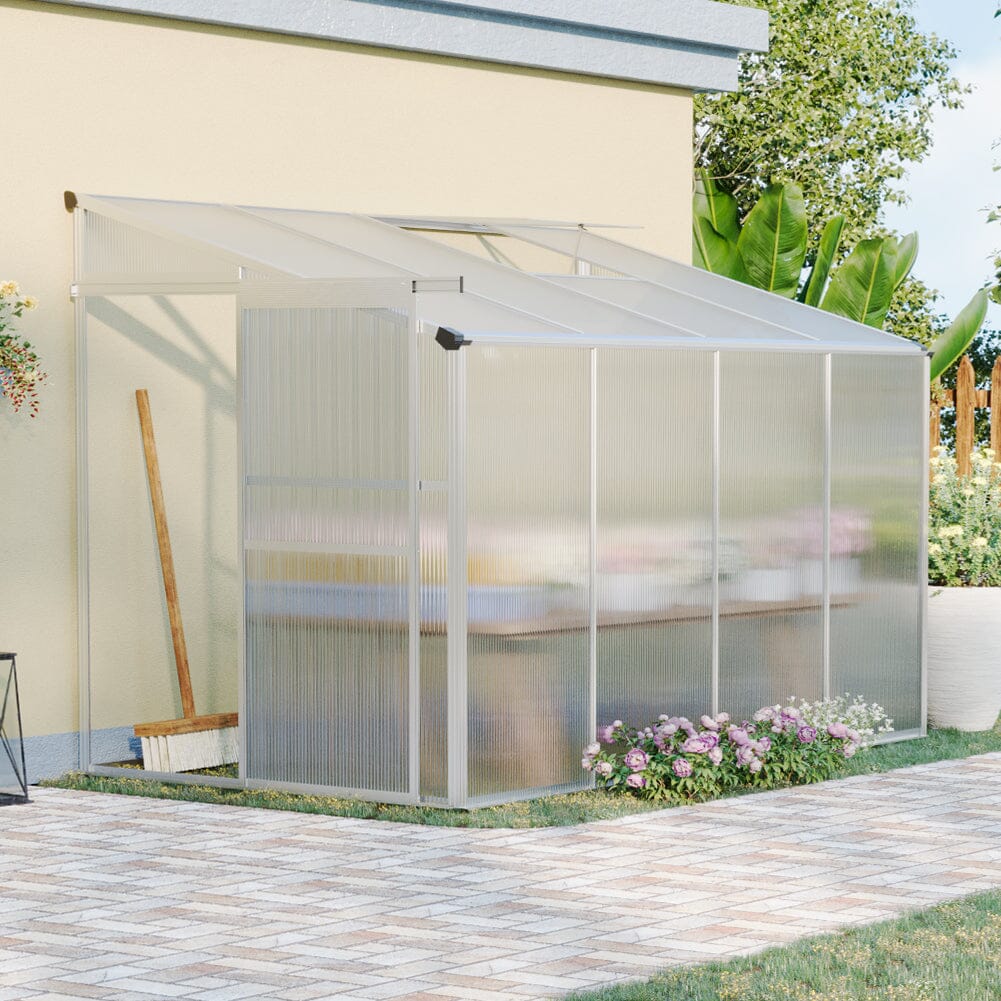 Livingandhome Lean-to Aluminum Greenhouse with Sliding Door, PM1041PM1042 Living and Home 8 x 4 ft No Base 
